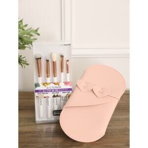 Makeup Brush Set Bundle 3 Pc Eye Brush Kit + Holder + Mini Beauty Blenders Clean